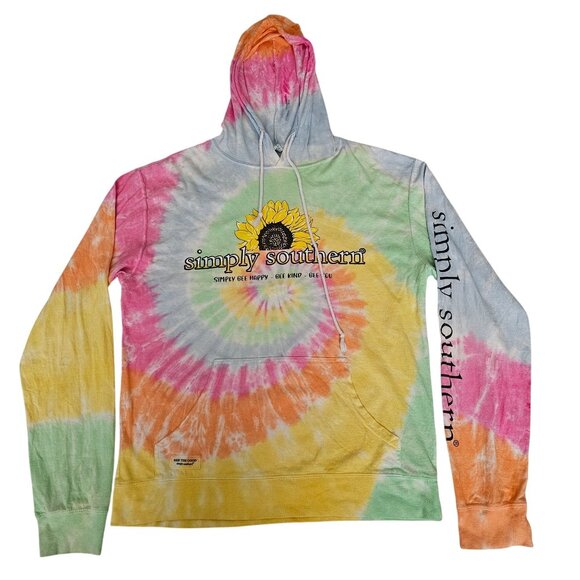 Simply Southern Tie-Dye Hoodie Sunflower Graphic Pullover Sweatshirt Size Large - Picture 3 of 14